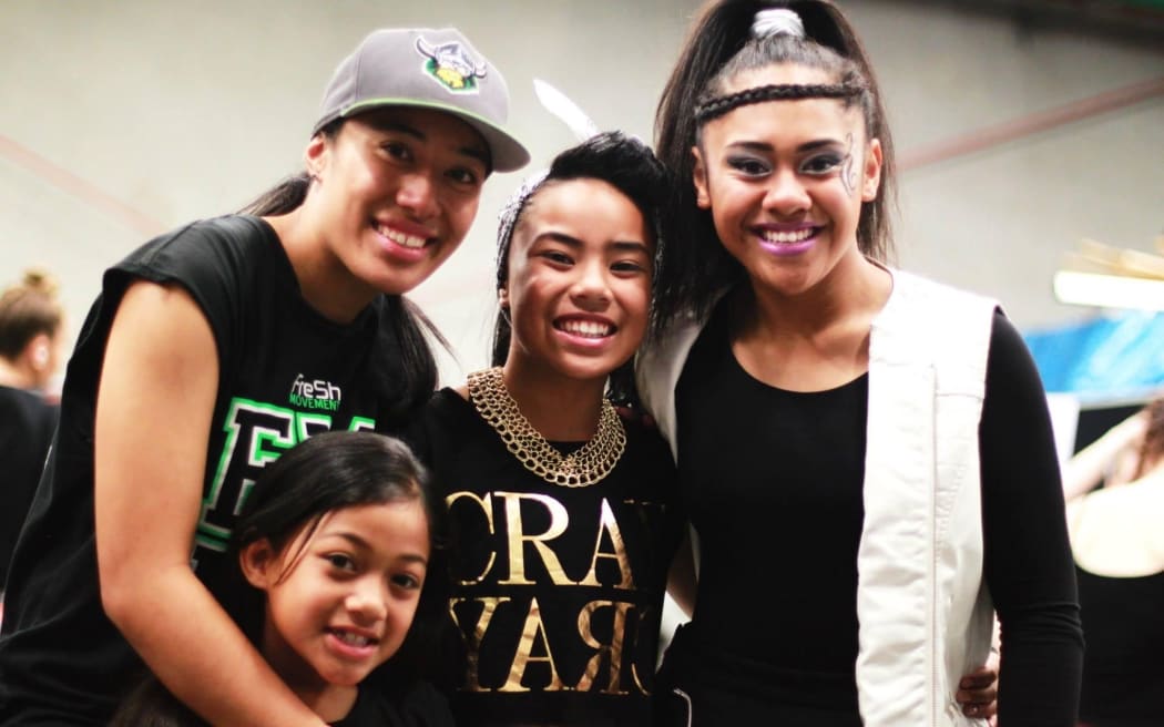 'Lil Saintz' dance crew. (L) Chantelle Huch, (middle) Emma Huch and (R) Corbyn Taulealea-Huch.