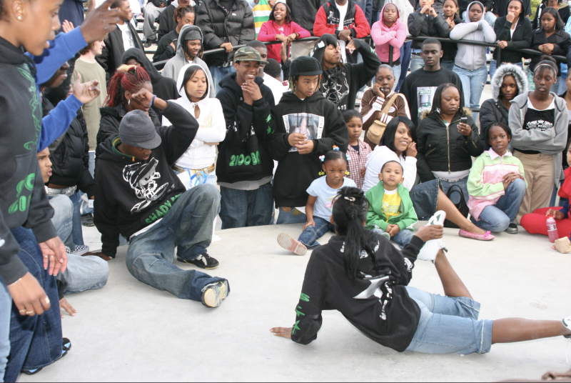 A candid shot of one of the many dance battles held at Youth Uprising in deep East Oakland, circa 2006.