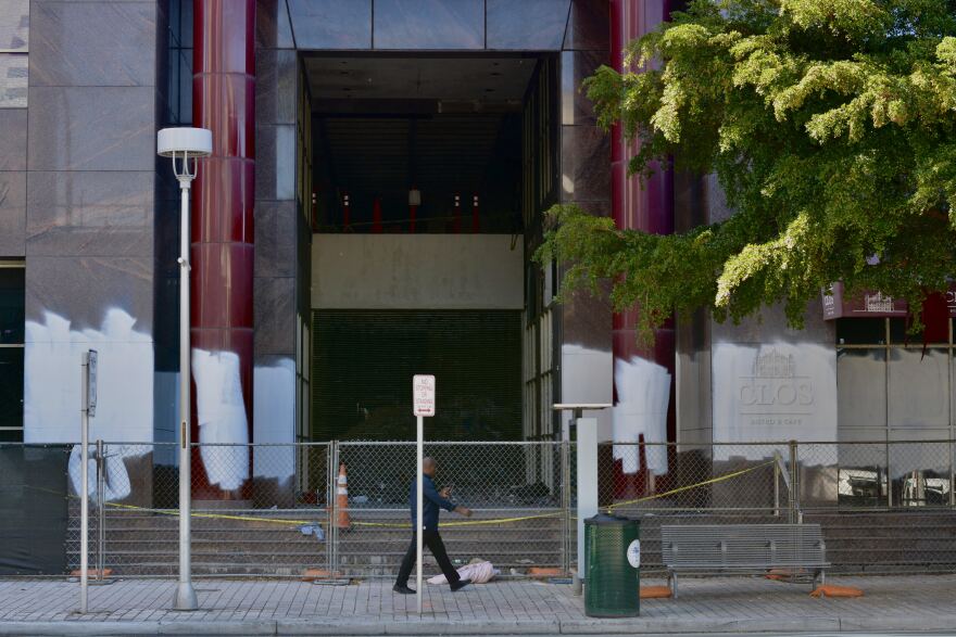 The front entrance of the abandoned VITAS Healthcare building, which is fenced off. A demolition permit for the building was issued in November 2023. Feb. 24, 2024