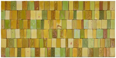 Doyle Lane (1923-2002), Studio tile wall assemblage. Glazed ceramic and plywood, 36