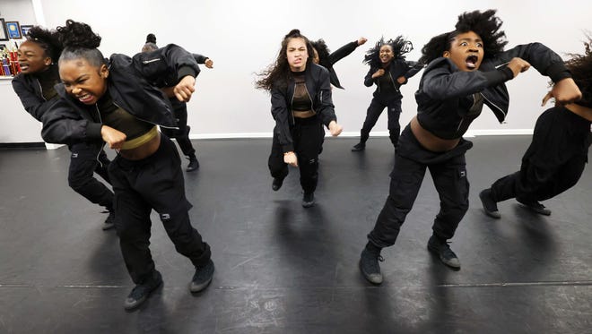 From left, Autumn Leslie, 11, Savannah Eisele, 11, and Kenyaliz Martinez, 12, during a rehearsal at Stajez Cultural Arts Center in Randolph on Saturday, April 13, 2024. Brockton dancers placed top five in the USA Hip Hop international dance competition Junior Division in Los Angeles, CA. BSR QUEENS will move on to compete and represent team USA at the World Hip Hop International Dance Competition in Phoenix, AZ August 2024.
