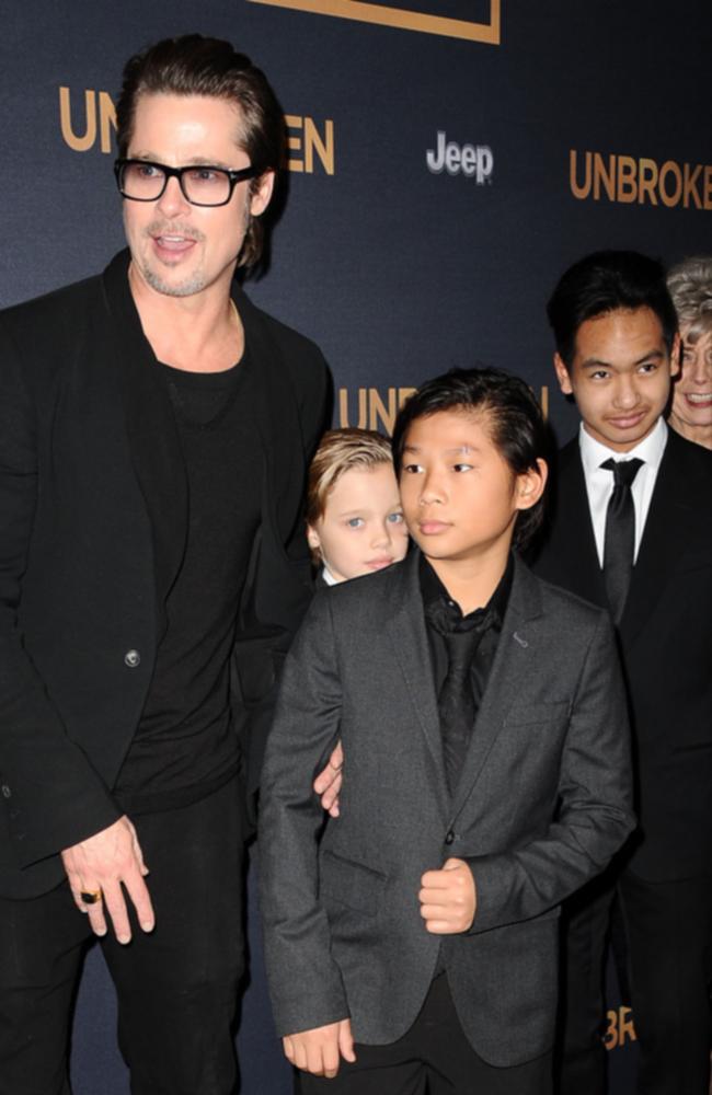 Brad Pitt with Shiloh, Pax and Maddox in 2014