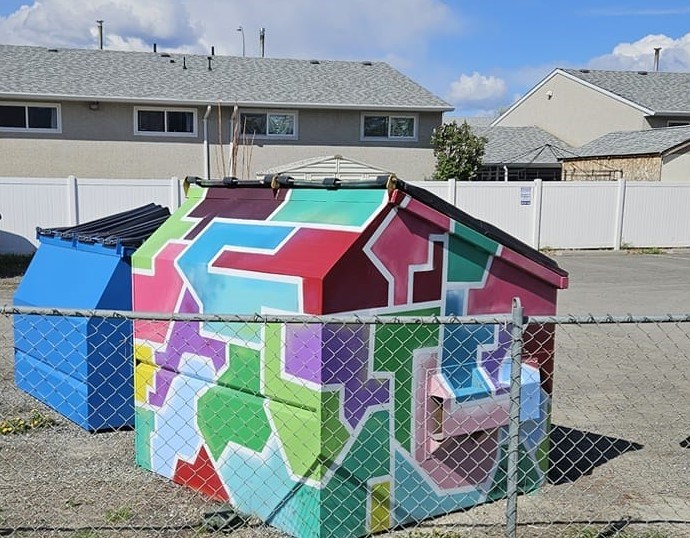 This bin in Kamloops was painted by artist Nate Doucet with the help of two other painters.