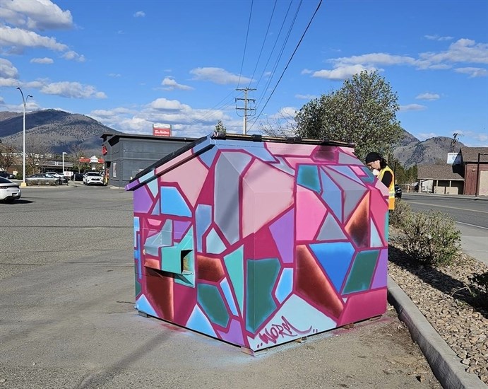 This bright bin in Kamloops was painted under lead graffiti artist Nate Doucet.
