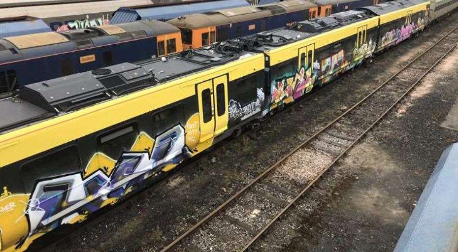 Train carriages were sprayed with graffiti while stationary at Tonbridge Station depot