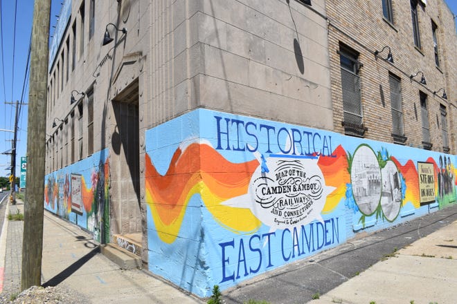 A new mural celebrating East Camden now extends down the 17th Street side of the former Bush Refrigeration Building on Admiral Wilson Boulevard. The work was created by We Live Here, a local artist collective that plans a formal unveiling soon.