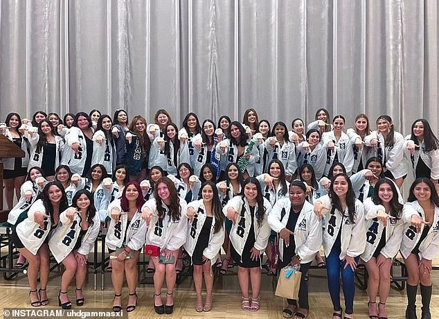 According to the sorority's website , the group 'has created a lifelong sisterhood and network of support' for about 30 years. (pictured: University of Houston Downtown Gamma Alpha Omega members)