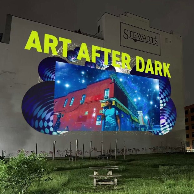 A mock-up of the street art Terry Kilby will be projecting onto a six-story building downtown Thursday night during the city's 