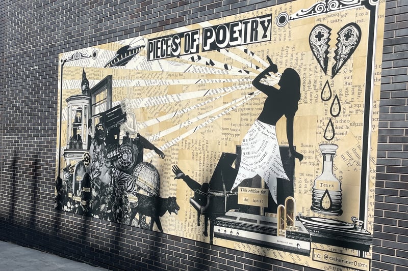 This giant black & white mural is made up of hidden nods to The Tortured Poets Department – how many can you spot?