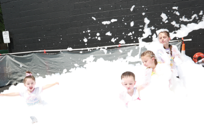 Children have fun in a foam pit at the Berkley Street Art Fest.