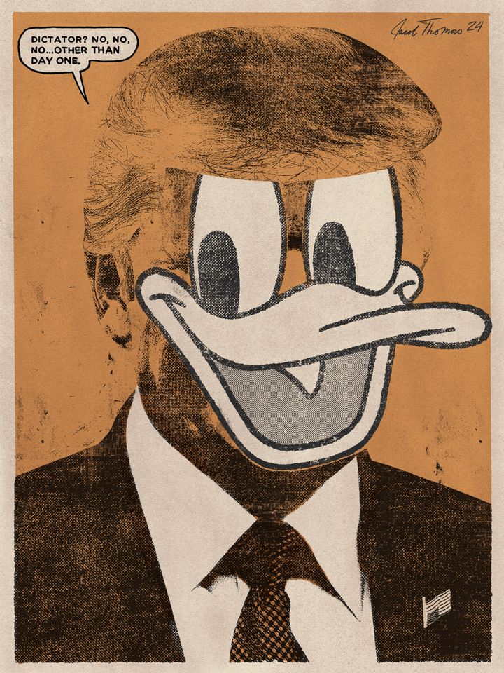 Thomas' depiction of Trump as Donald Duck.