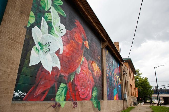 Finished murals on the side of the ZStone Creations building at 711 South Main Street during Mural Mania on Friday, July 5, 2024, in South Bend. This year marks South Bend's third Mural Mania where artists from around the world paint murals across the city at the same time.