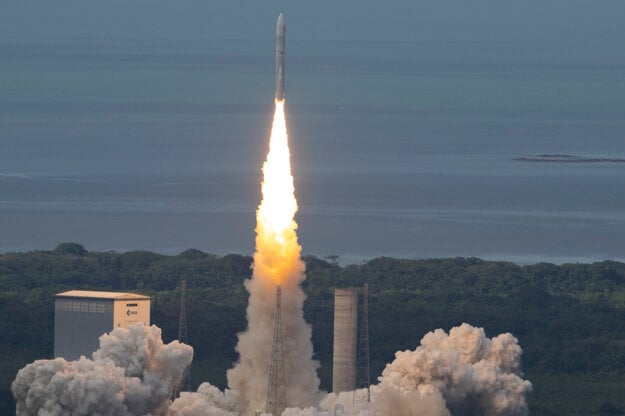 The new Ariane 6 rocket launching from Kourou, French Guiana, on July 9, 2024.