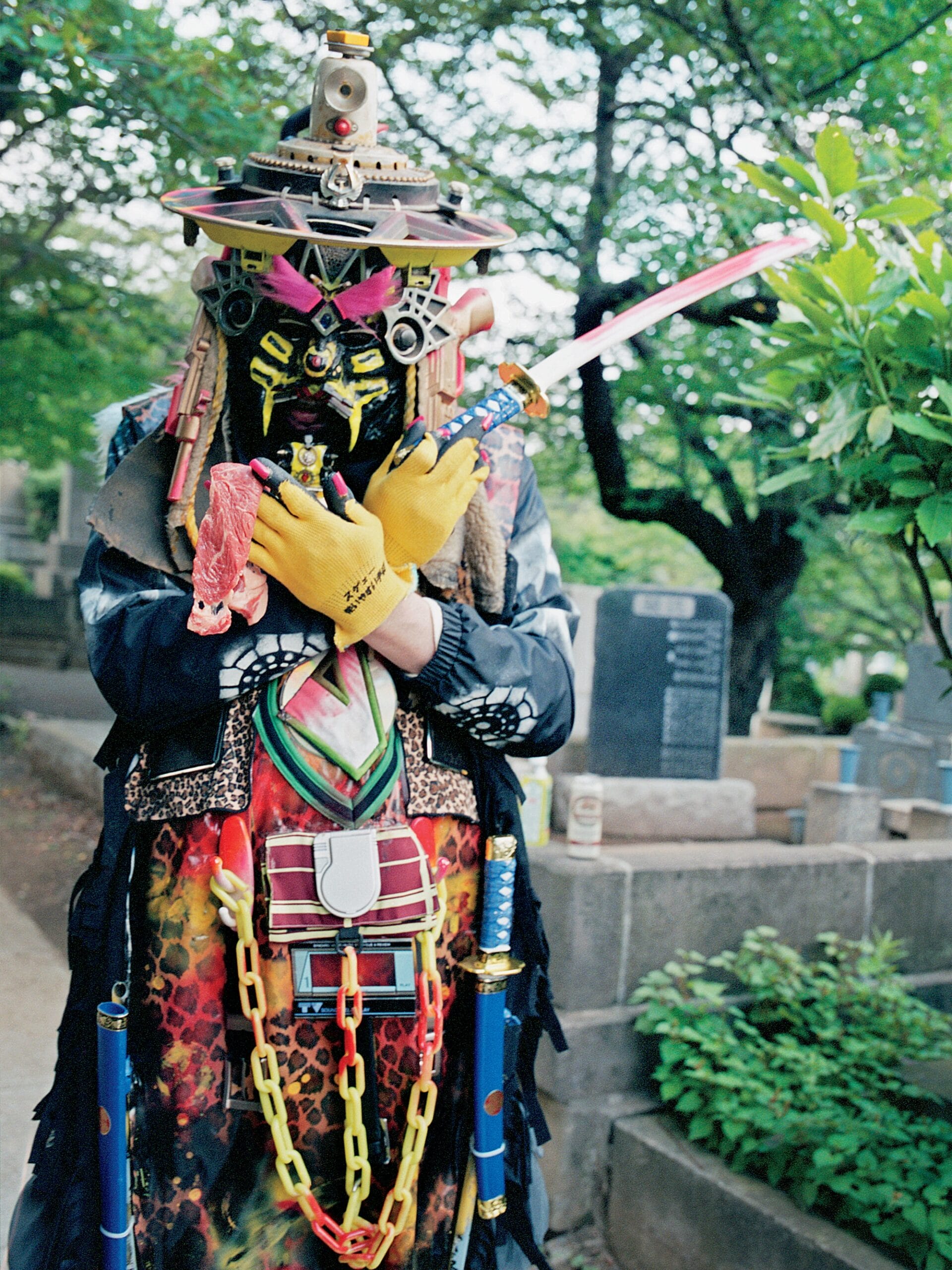 a futuristic costume by Rammellzee, loosely inspired by Japanese samurai