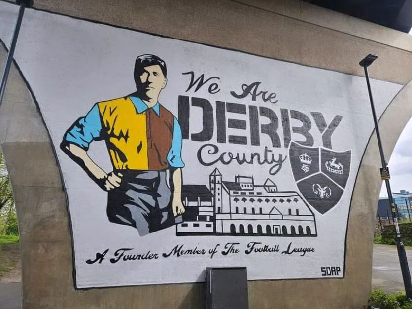 Darrell's DCFC mural ahead of The Rams' promotion in April 2024 was a huge talking point and remains a beacon of hope on a Derby bridge