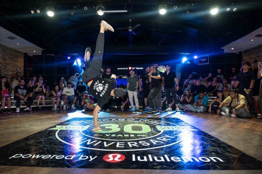 Konee Rok of the Chicago Tribe breaking crew dances at the Chicago Tribe 30th Anniversary Jam last weekend at Avondale Music Hall.