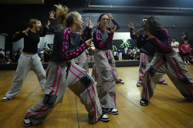 The dance team Legendz dances during a performance for friends and family as the team practices for the Hip Hop International's World Hip Hop Dance Championship Aug. 1, 2024, in Mesa, Arizona.