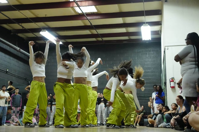 Elektro Elite, a back-to-back champion, dances during a performance for friends and family as the team practices for the Hip Hop International's World Hip Hop Dance Championship Aug. 1, 2024, in Mesa, Arizona.