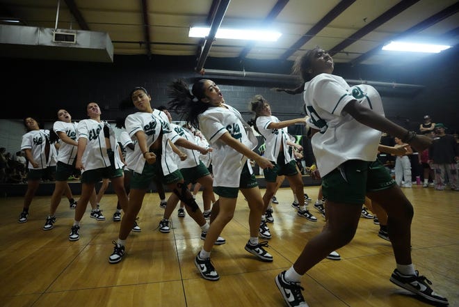 Elektro Crew dance during a performance for friends and family as the team practices for the Hip Hop International's World Hip Hop Dance Championship Aug. 1, 2024 in Mesa, Arizona.