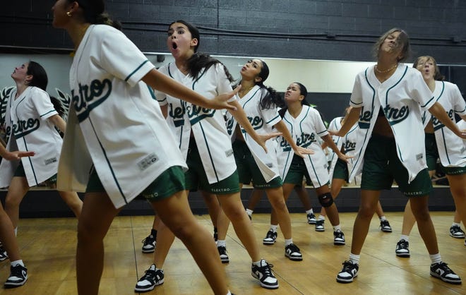 Hana Ira (center) and Elektro Crew dance during a performance for friends and family as the team practices for the Hip Hop International's World Hip Hop Dance Championship Aug. 1, 2024 in Mesa, Arizona.