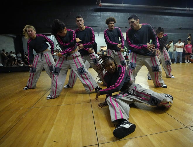 Krislyn Jenkins and the rest of Legendz performs during a performance for friends and family as the team practices for the Hip Hop International's World Hip Hop Dance Championship Aug. 1, 2024, in Mesa, Arizona.