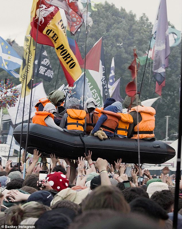 Banksy was responsible for a small boats stunt at Glastonbury Festival in Somerset in June