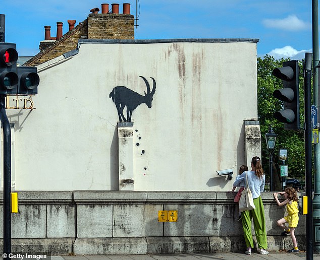Banksy first posted artwork of a goat perched on top of a wall near Kew Bridge in Richmond, south-west London, on Monday last week
