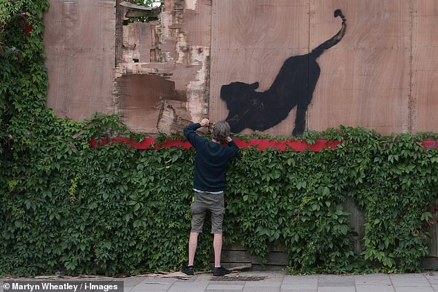 A passerby managed to capture the moment on camera, as the man appeared to be using a hammer to get underneath the sheet of wood and make off with the undoubtedly valuable artwork