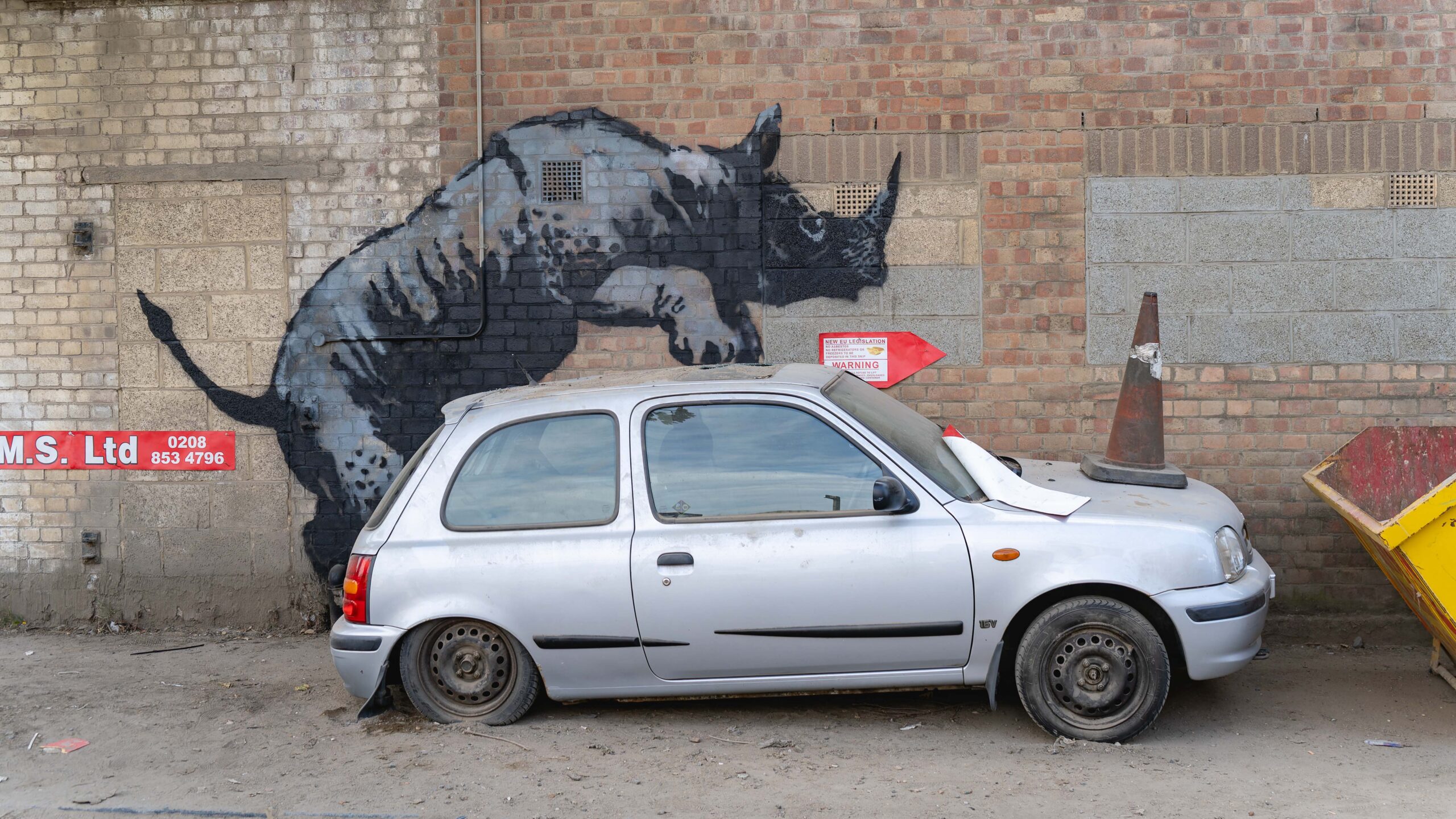 One of Banksy's new pieces of graffiti art depicts a rhino