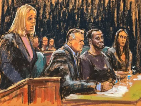 Reuters A courtroom sketch shows Assistant US Attorney Emily Johnson arguing for the prosecution as Sean 