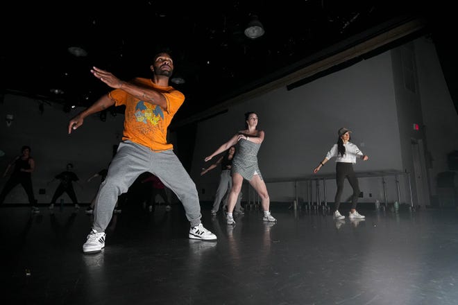 Dereke Thompson leads his Hip Hop Groovers of Austin dance class at Ballet Austin’s Butler Center of Dance and Fitness on Monday, Sept. 9, 2024. The class is every Sunday, Monday, Wednesday and Thursday. THompson said he's 