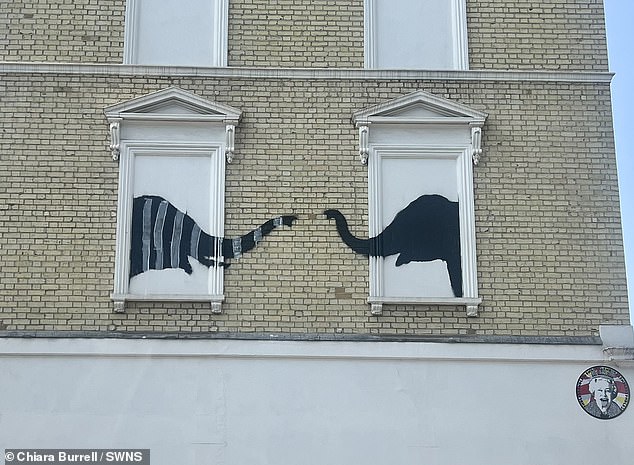 Banksy's elephant mural defaced with grey stripes just days after appearing in Chelsea, London