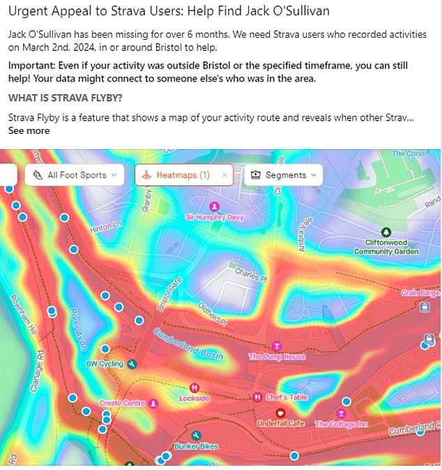 The search team looking for missing Jack O'Sullivan is pleading for Strava users to check their maps in a desperate effort to solve the mystery