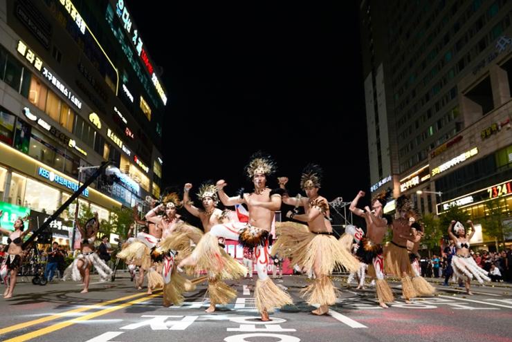 Participants of the Cheonan World Dance Festival 2024 perform during  its street parade program in the South Chungcheong Province city, Friday. Courtesy of Cheonan City