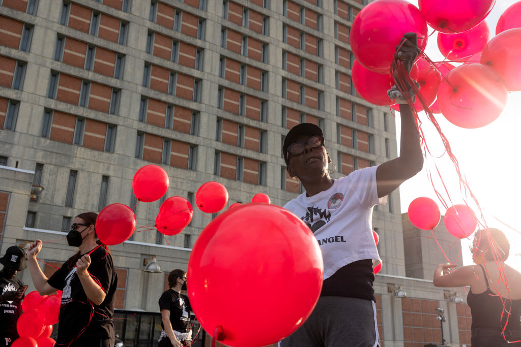 The family of Jamel Floyd, a prisoner at the Metropolitan Detention Center in Brooklyn, release balloons as part of an annual memorial and protest after his death in the facility.