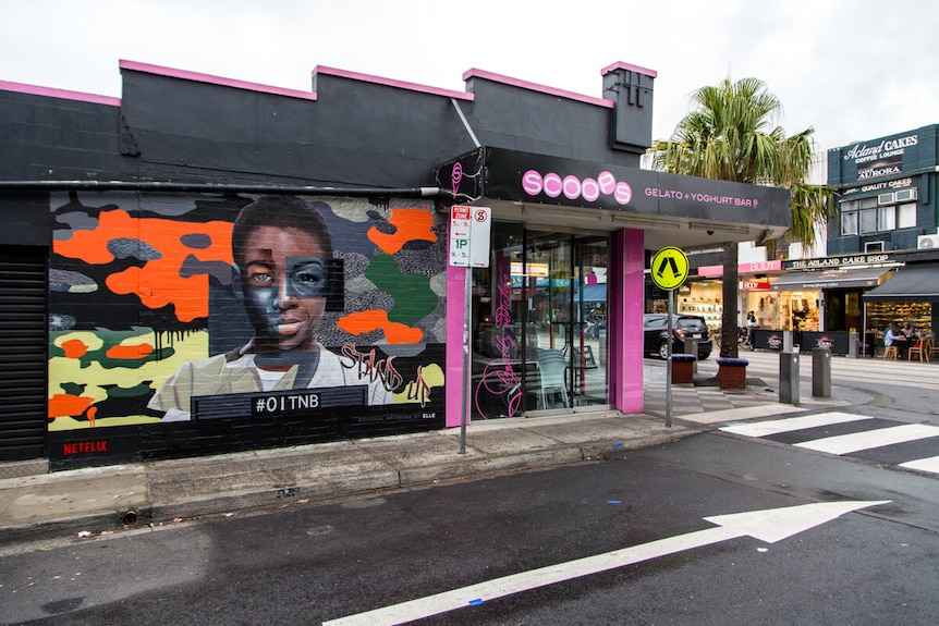 A mural in St Kilda promoting a new television show on Netflix