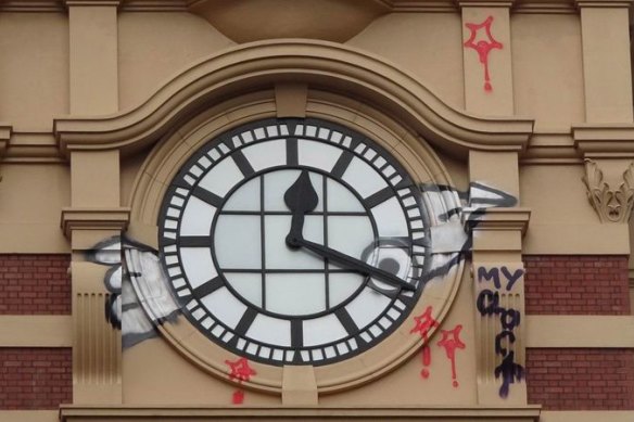 On the Flinders Street Station clock tower.