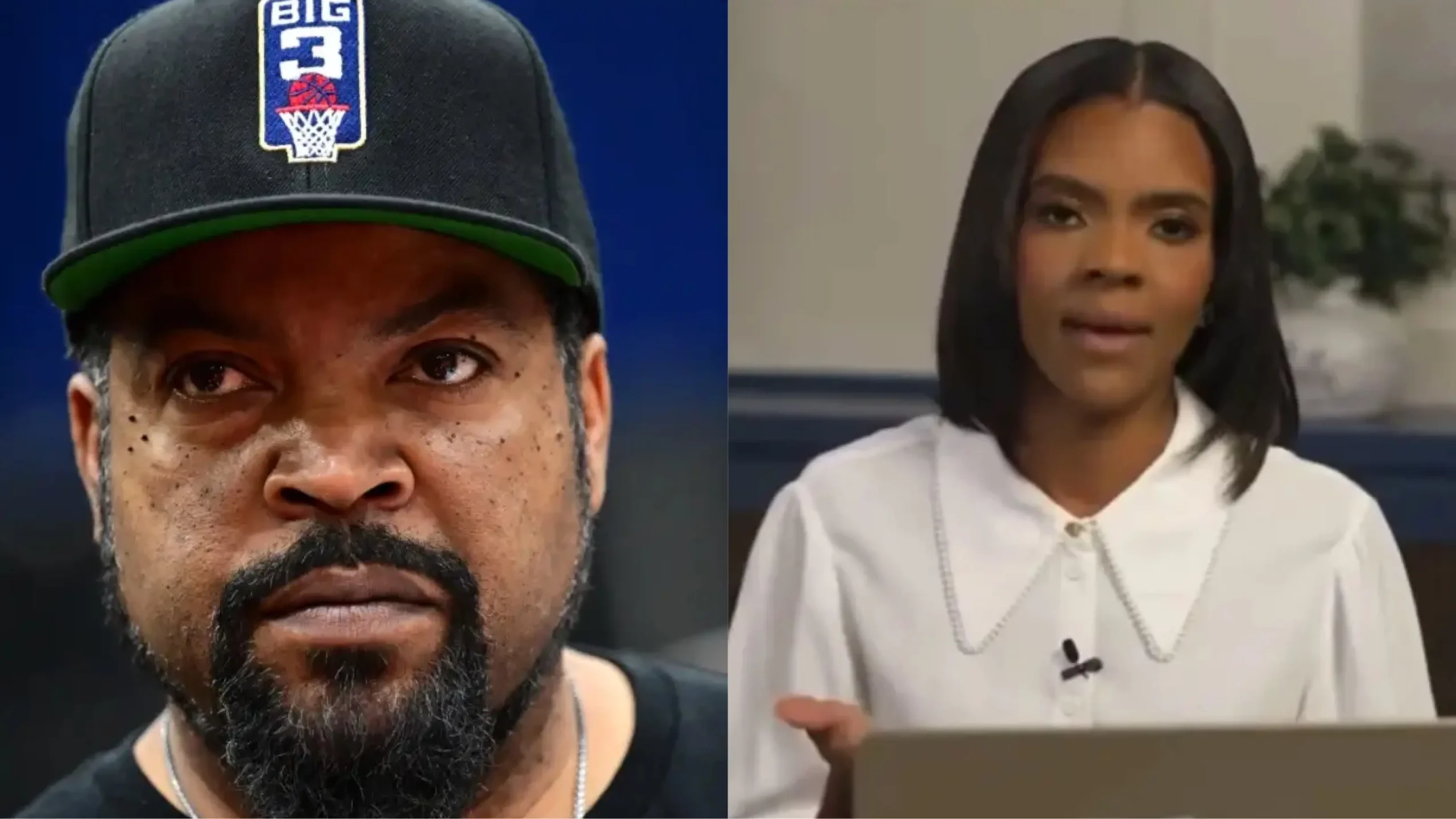 Ice Cube Fires Back at Candace Owens Over Claims the FEDS Created Gangsta Rap  (Photos: Quinn Harris/Getty Images for BIG3; Candaceowens/YouTube)