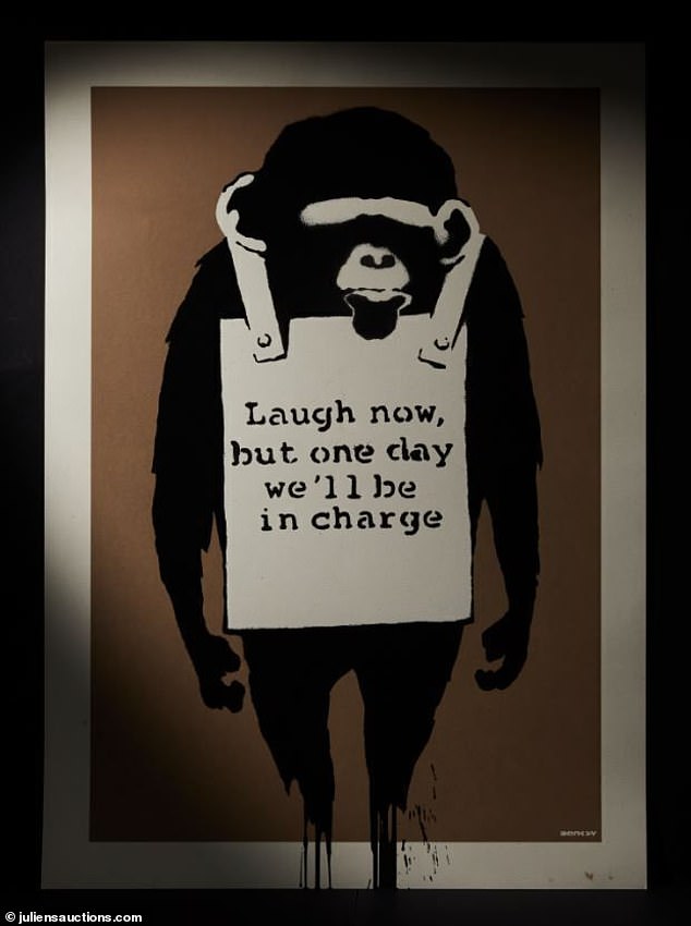 Laugh Now by Banksy is among the works that will go up for auction this week