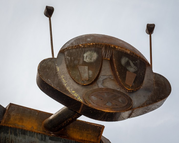 The Rappin’ Max Robot stands proud at Brooklyn Borough Hall Plaza.