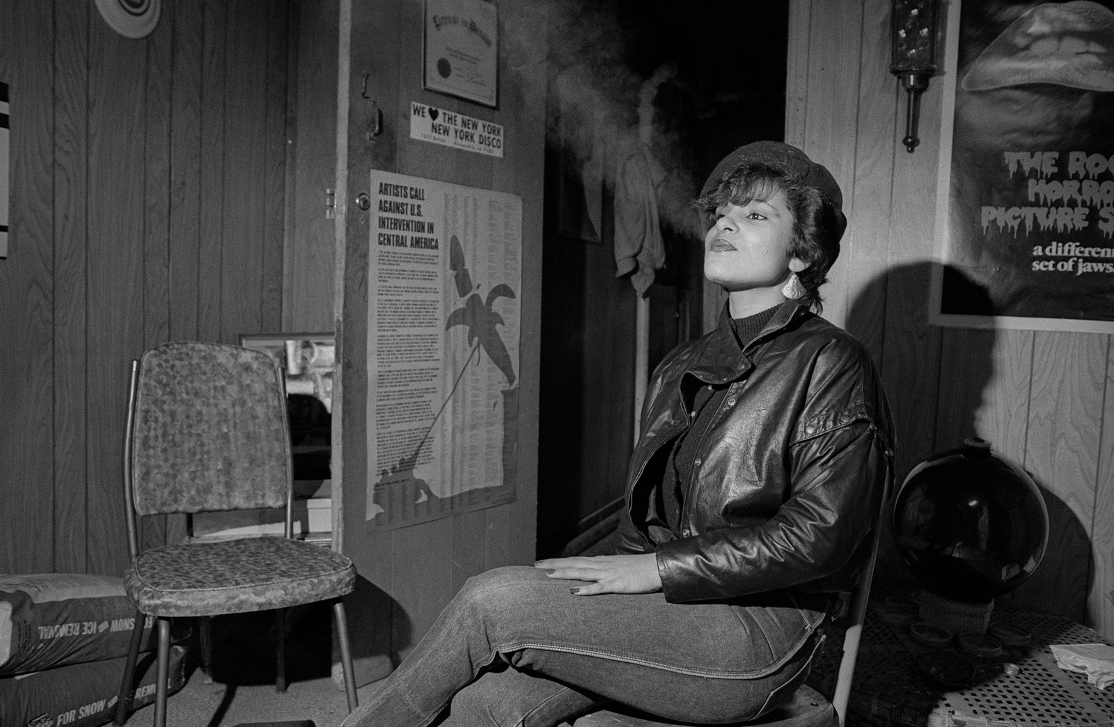 A woman smoking.