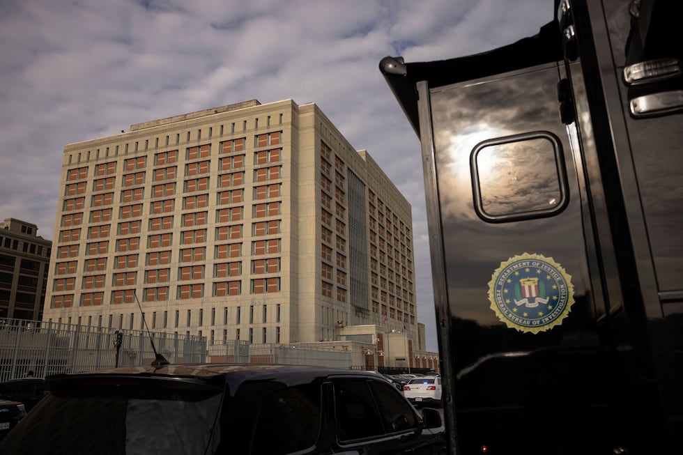 An FBI truck is parked outside the Metropolitan Detention Center during an interagency...