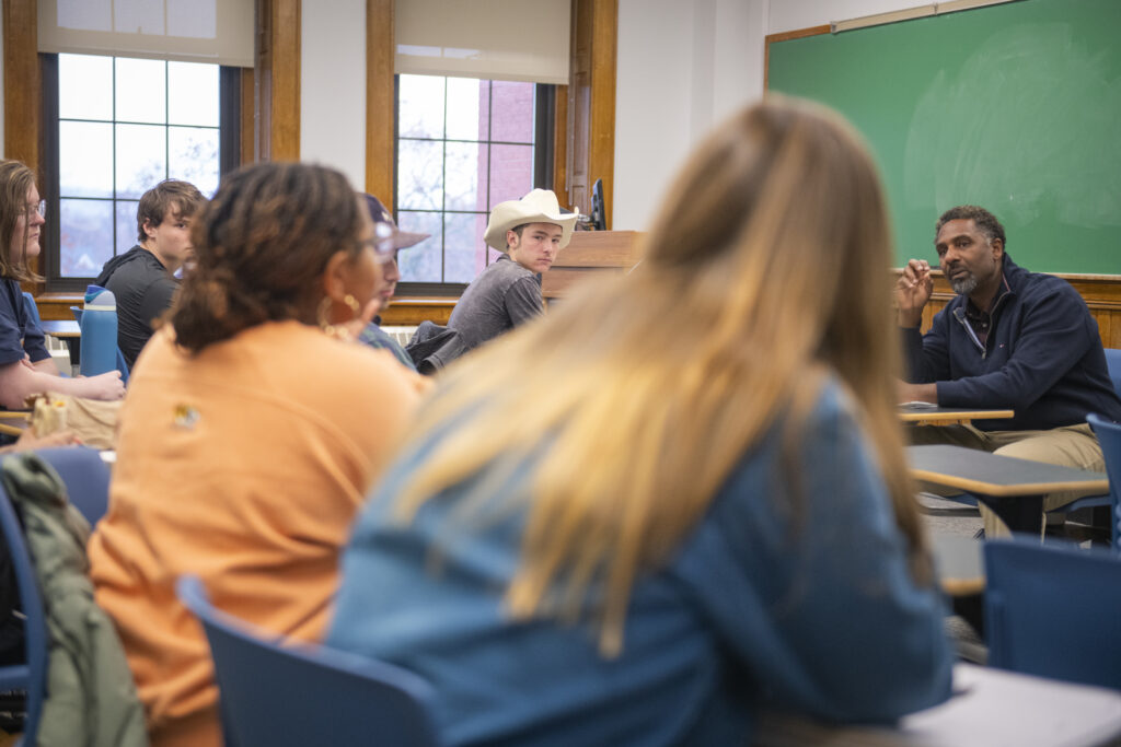 Professor Ousmane Power-Greene leads class discussion during The History of Hip Hop.