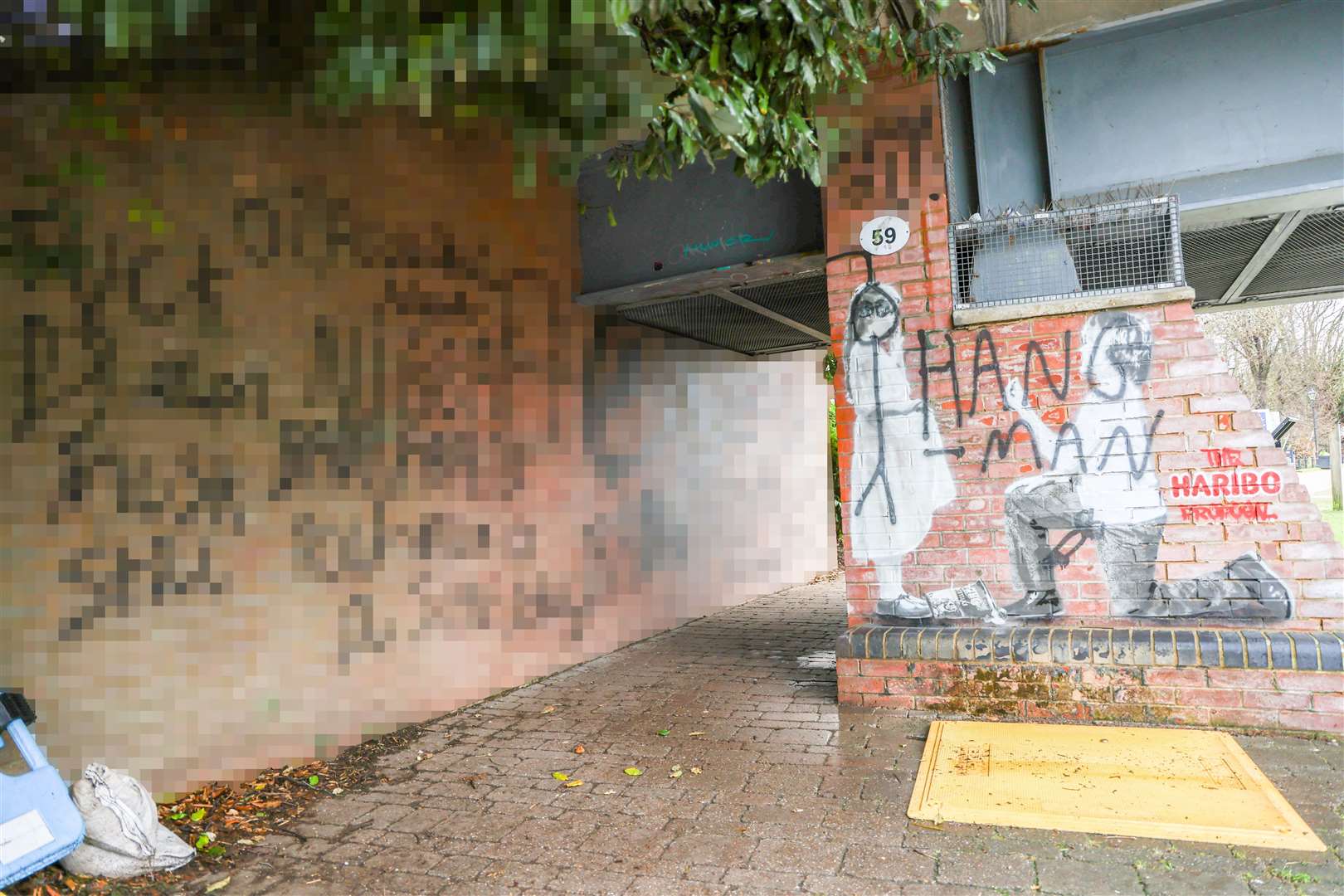 The popular Newbury town centre mural was defaced with several offensive phrases over the weekend