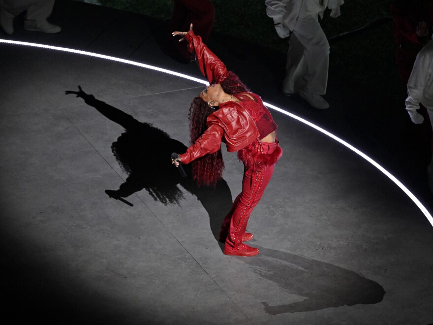 SZA performs during Super Bowl LIX Chiefs vs Eagles Apple Music Halftime Show at Caesars Superdome in New Orleans, Louisiana.