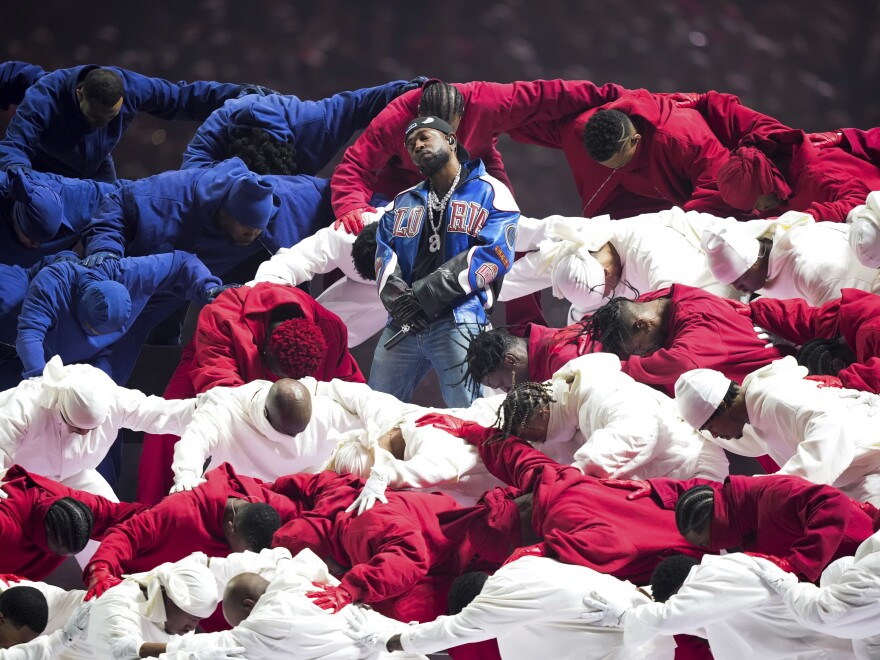 Kendrick Lamar performs onstage during Apple Music Super Bowl LIX Halftime Show at Caesars Superdome.