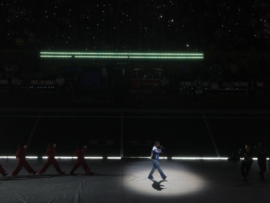 Kendrick Lamar performs during the halftime show.