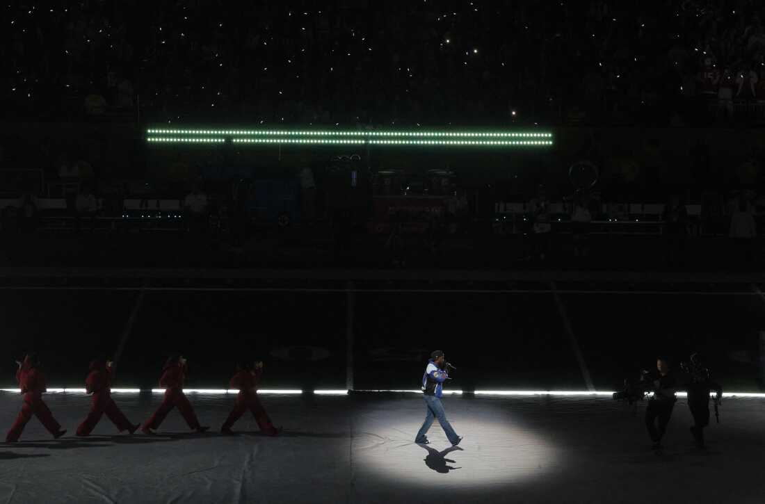 Kendrick Lamar performs during the halftime show.