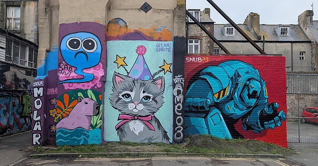 Pictured: A series of pieces by Sprite and Snub23 in Brighton, before they were painted over by someone