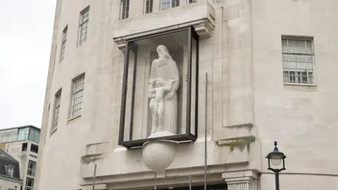 BBC The restored statue pictured outside New Broadcasting House on Wednesday, 9 April 2025
